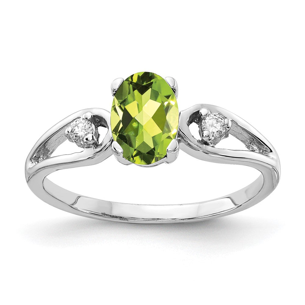 14k White Gold 7x5mm Oval Peridot AA Real Diamond ring