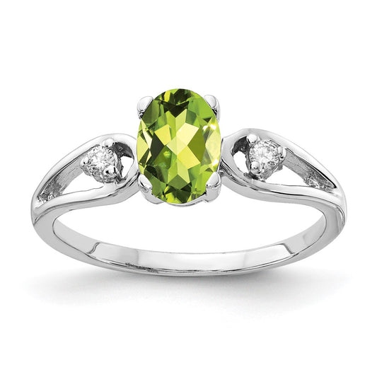 Solid 14k White Gold 7x5mm Oval Simulated Peridot AA CZ Ring