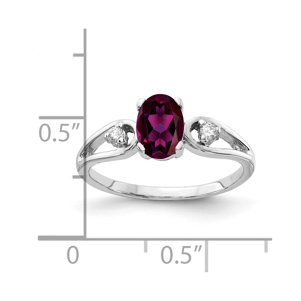 14k White Gold 7x5mm Oval Rhodolite Garnet A Diamond ring