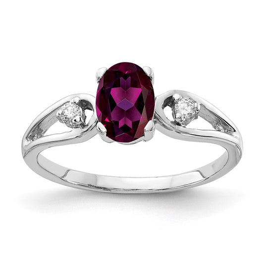 14k White Gold 7x5mm Oval Rhodolite Garnet A Diamond ring