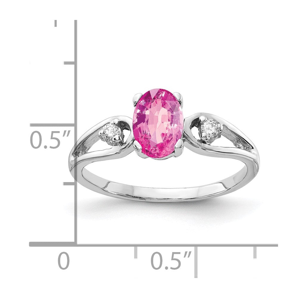 14k White Gold 7x5mm Oval Pink Sapphire VS Real Diamond ring