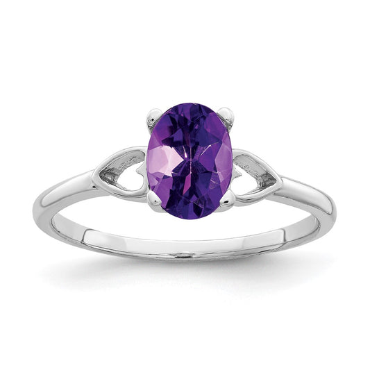 14k White Gold 7x5mm Oval Amethyst Checker ring