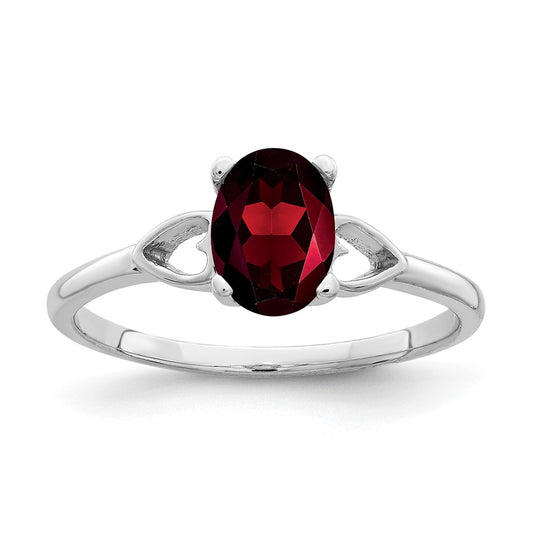 14k White Gold 7x5mm Oval Garnet Checker ring