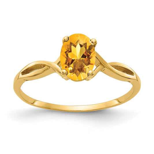 14K Yellow Gold 7x5mm Oval Citrine Checker ring