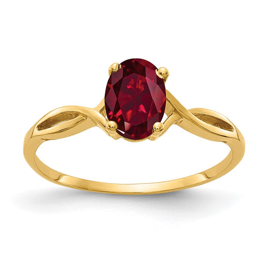 14K Yellow Gold 7x5mm Oval Created Ruby ring