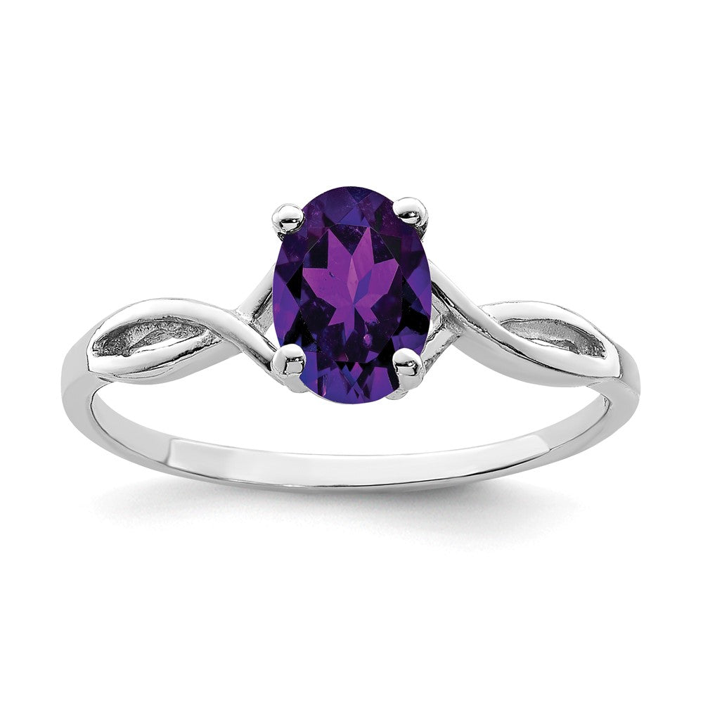 14k White Gold 7x5mm Oval Amethyst Checker ring