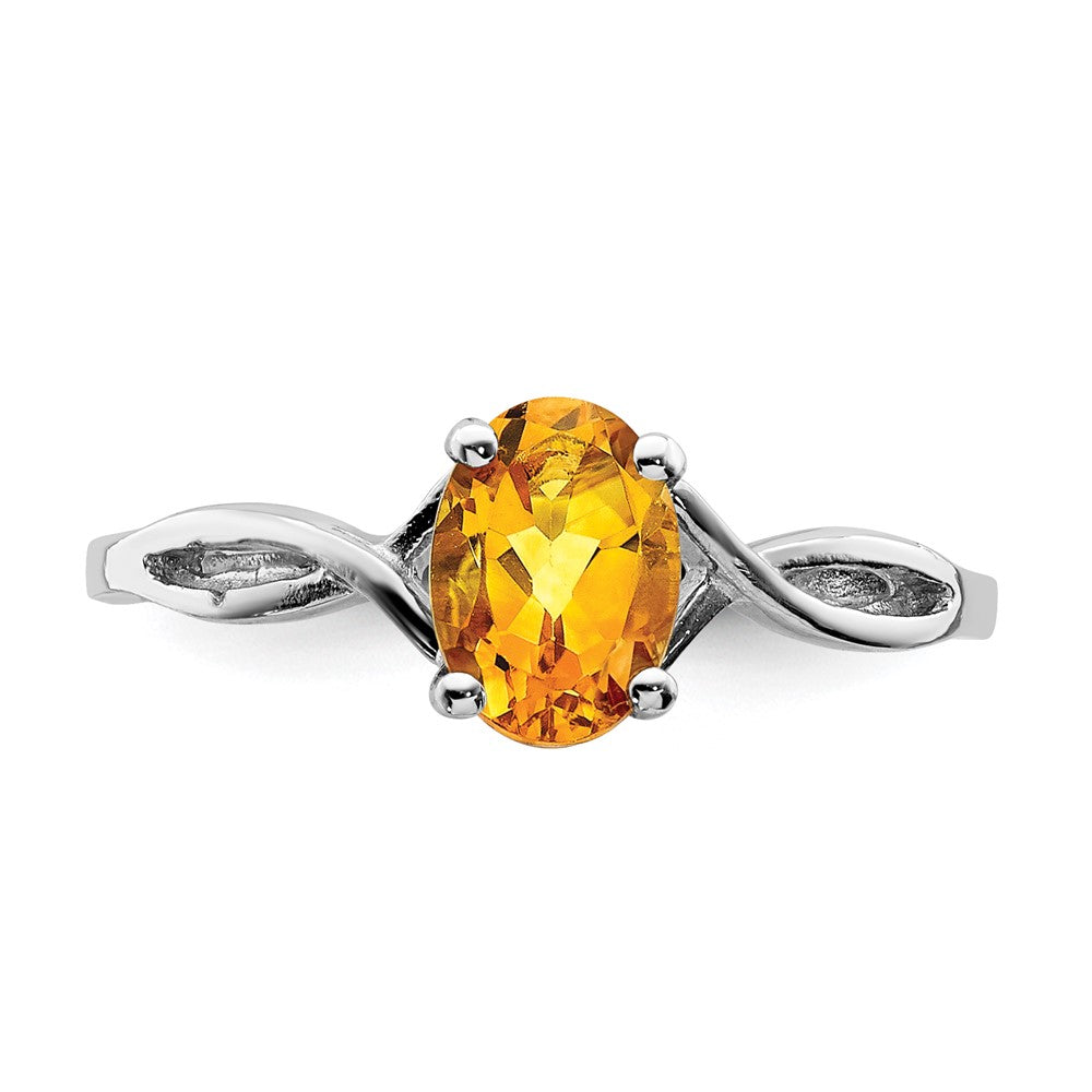 14k White Gold 7x5mm Oval Citrine Checker ring