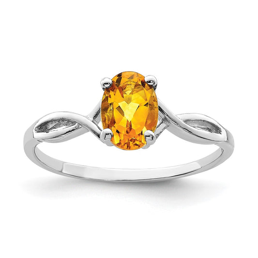 14k White Gold 7x5mm Oval Citrine Checker ring