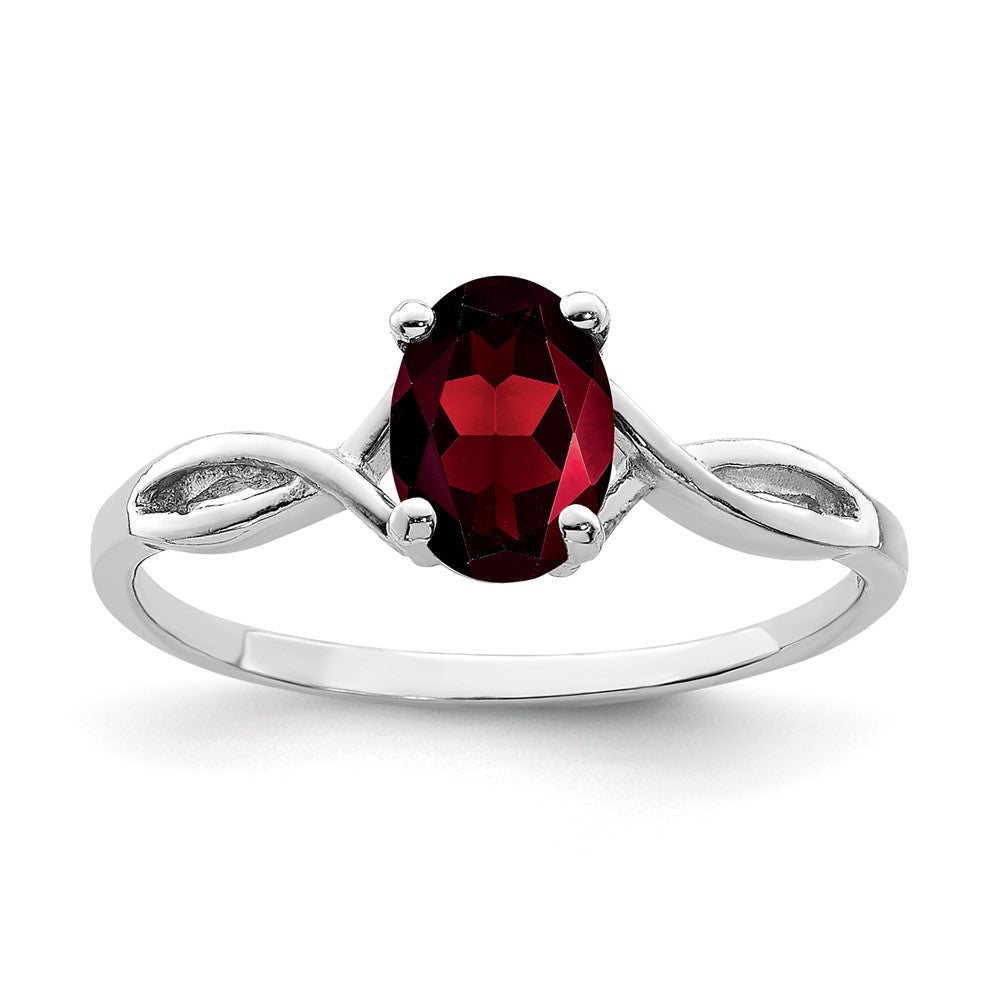 14k White Gold 7x5mm Oval Garnet Checker ring