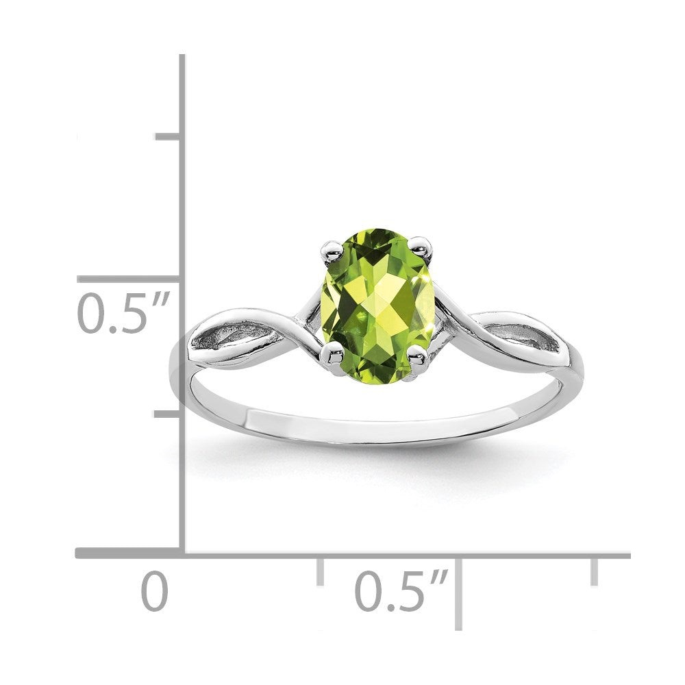 14k White Gold 7x5mm Oval Peridot Checker ring