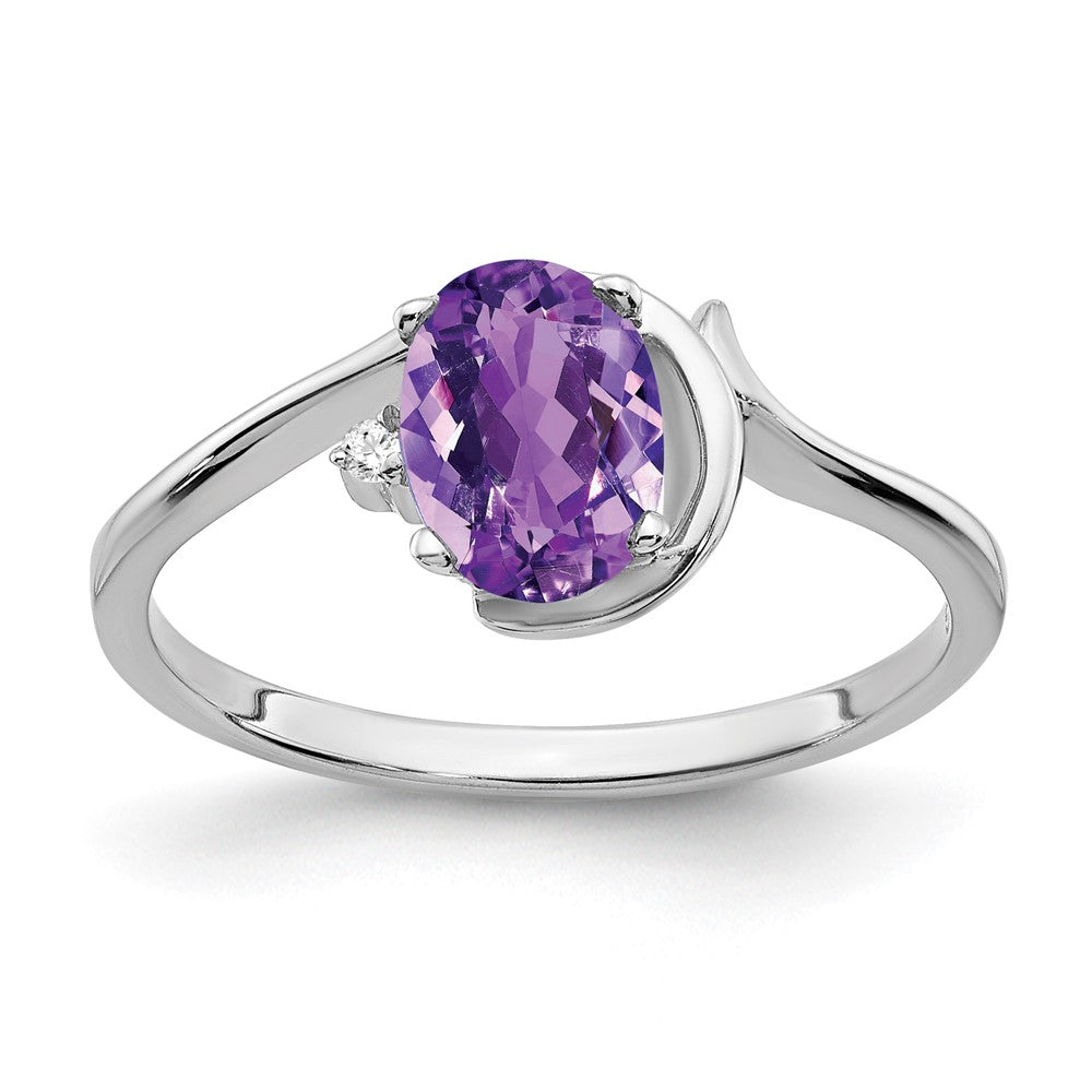 14k White Gold 7x5mm Oval Amethyst Checker VS Real Diamond ring