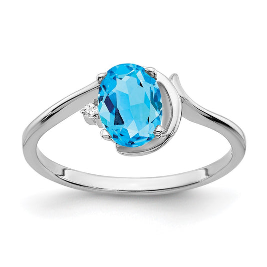 14k White Gold 7x5mm Oval Blue Topaz Checker A Real Diamond ring