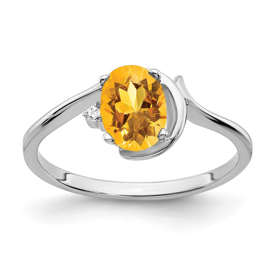 14k White Gold 7x5mm Oval Citrine VS Real Diamond ring