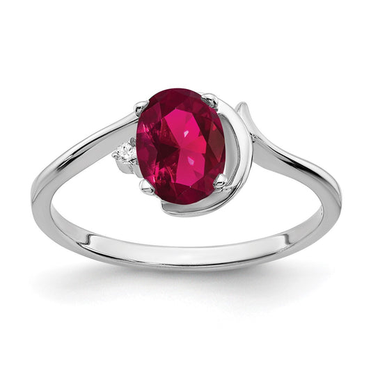 14k White Gold 7x5mm Oval Created Ruby VS Real Diamond ring