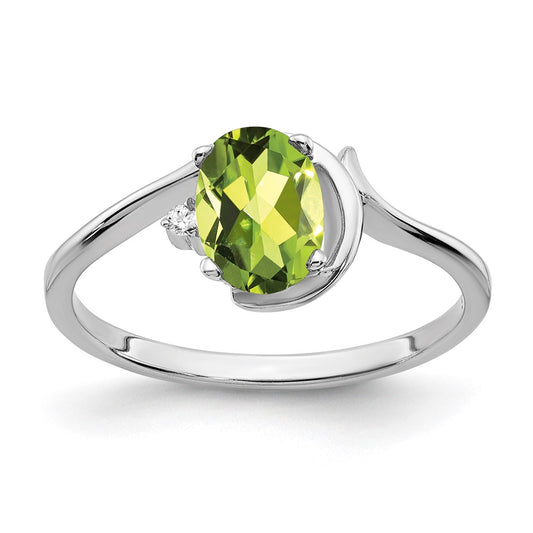 14k White Gold 7x5mm Oval Peridot A Real Diamond ring