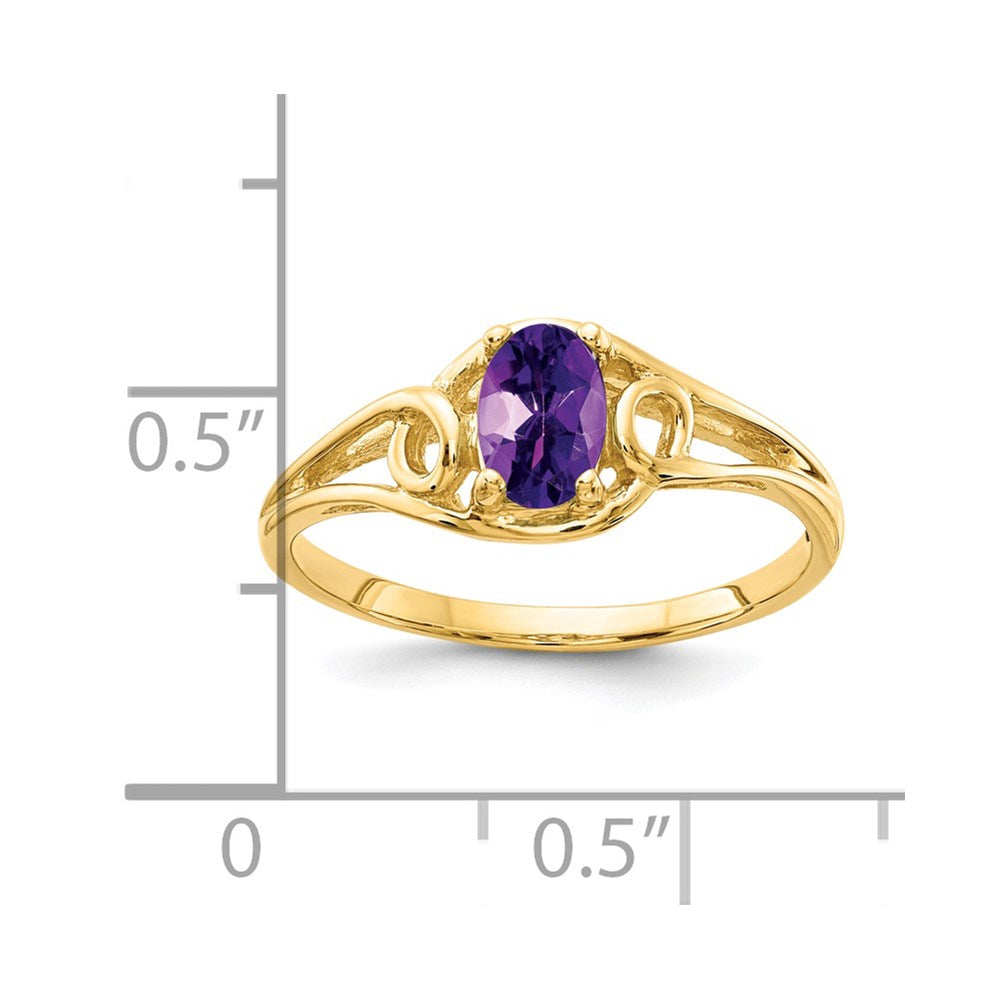 Solid 14k Yellow Gold 7x5mm Oval Simulated Amethyst Ring