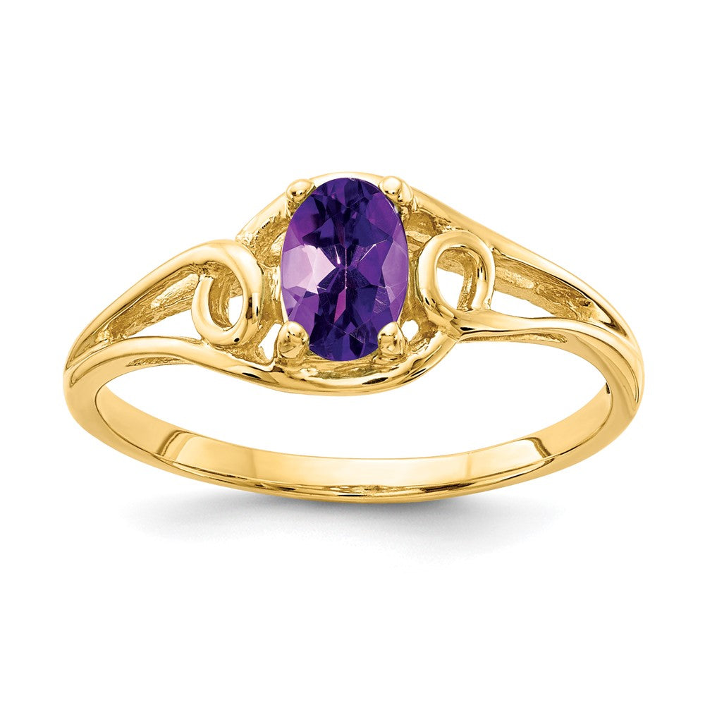 Solid 14k Yellow Gold 7x5mm Oval Simulated Amethyst Ring