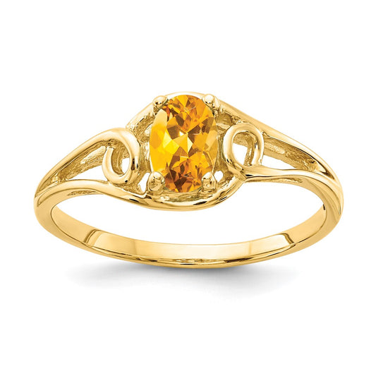 14K Yellow Gold 7x5mm Oval Citrine Checker ring