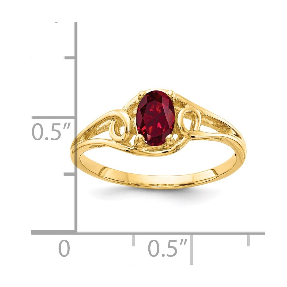 14K Yellow Gold 7x5mm Oval Created Ruby ring