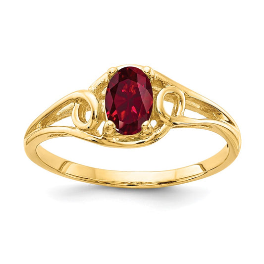 14K Yellow Gold 7x5mm Oval Created Ruby ring