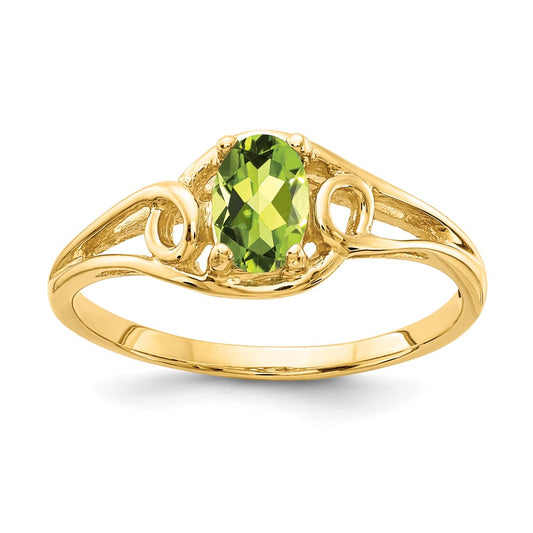 14K Yellow Gold 7x5mm Oval Peridot Checker ring