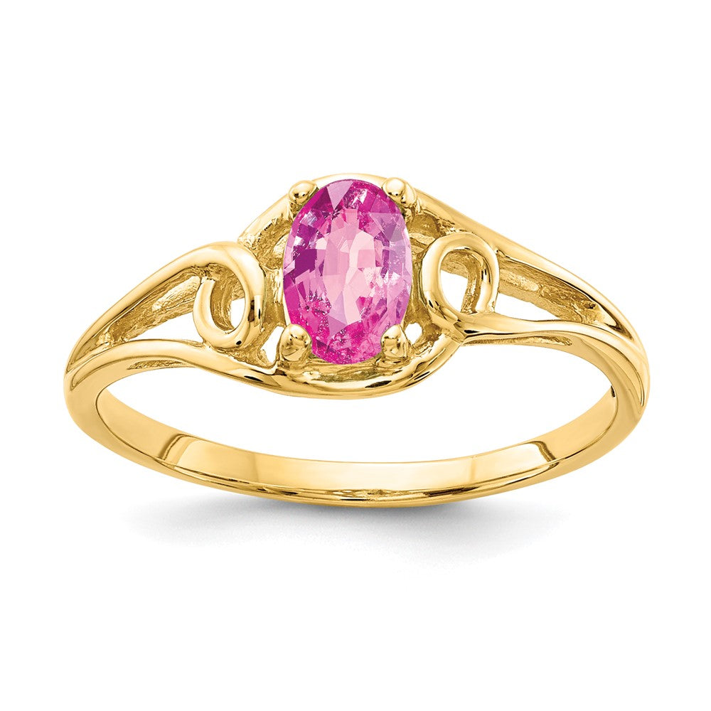 Solid 14k Yellow Gold 7x5mm Oval PinK Simulated Sapphire Ring