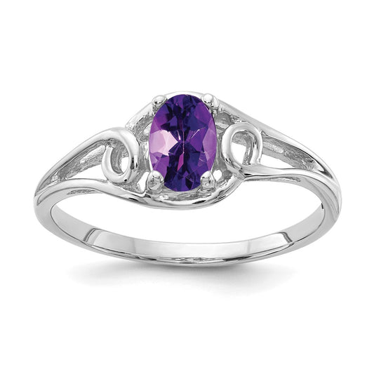 14k White Gold 7x5mm Oval Amethyst Checker ring