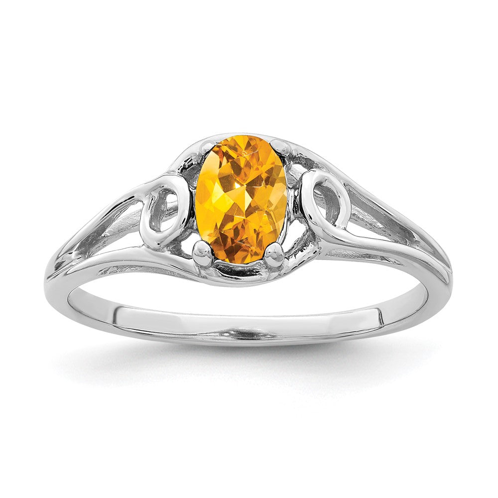 14k White Gold 7x5mm Oval Citrine Checker ring