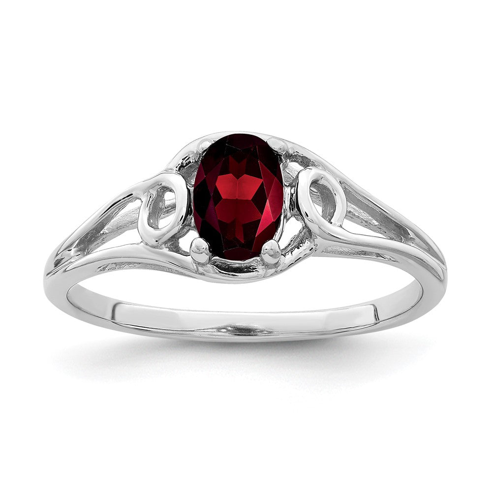 14k White Gold 7x5mm Oval Garnet Checker ring