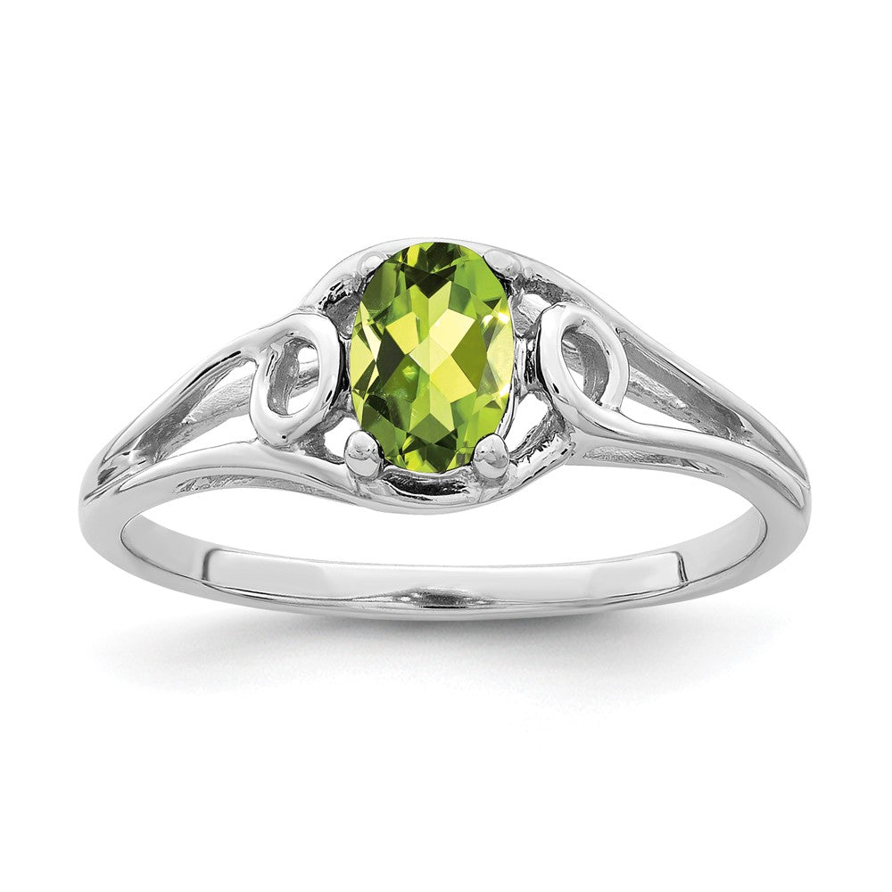 Solid 14k White Gold 6x4mm Oval Simulated Peridot Ring