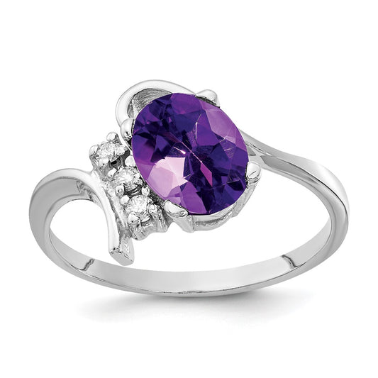 Solid 14k White Gold 8x6mm Oval Simulated Amethyst AAA CZ Ring