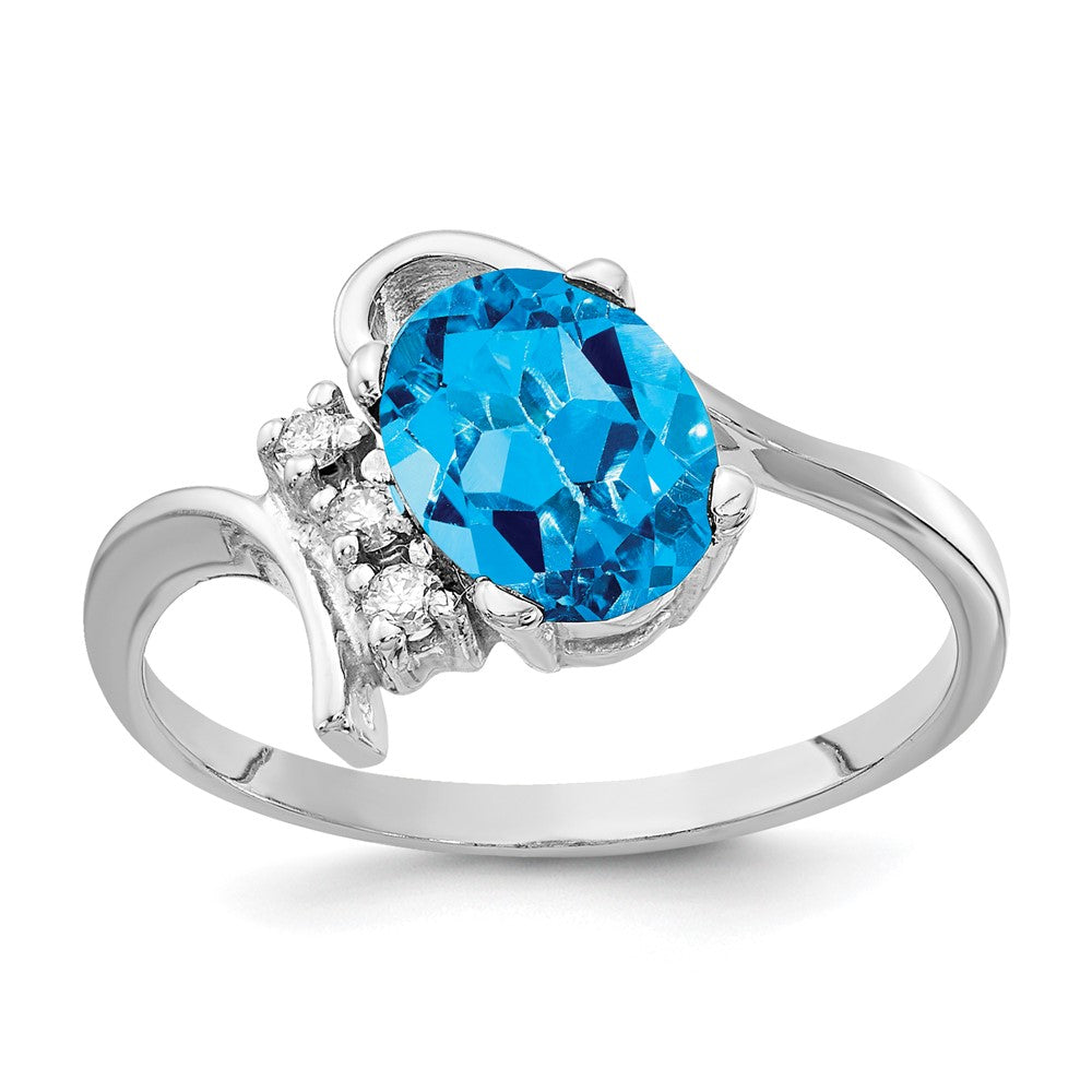 14k White Gold 8x6mm Oval Blue Topaz AA Diamond ring