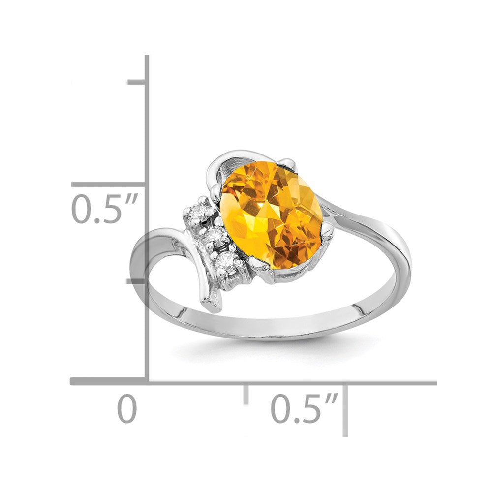 14k White Gold 8x6mm Oval Citrine Checker VS Diamond ring