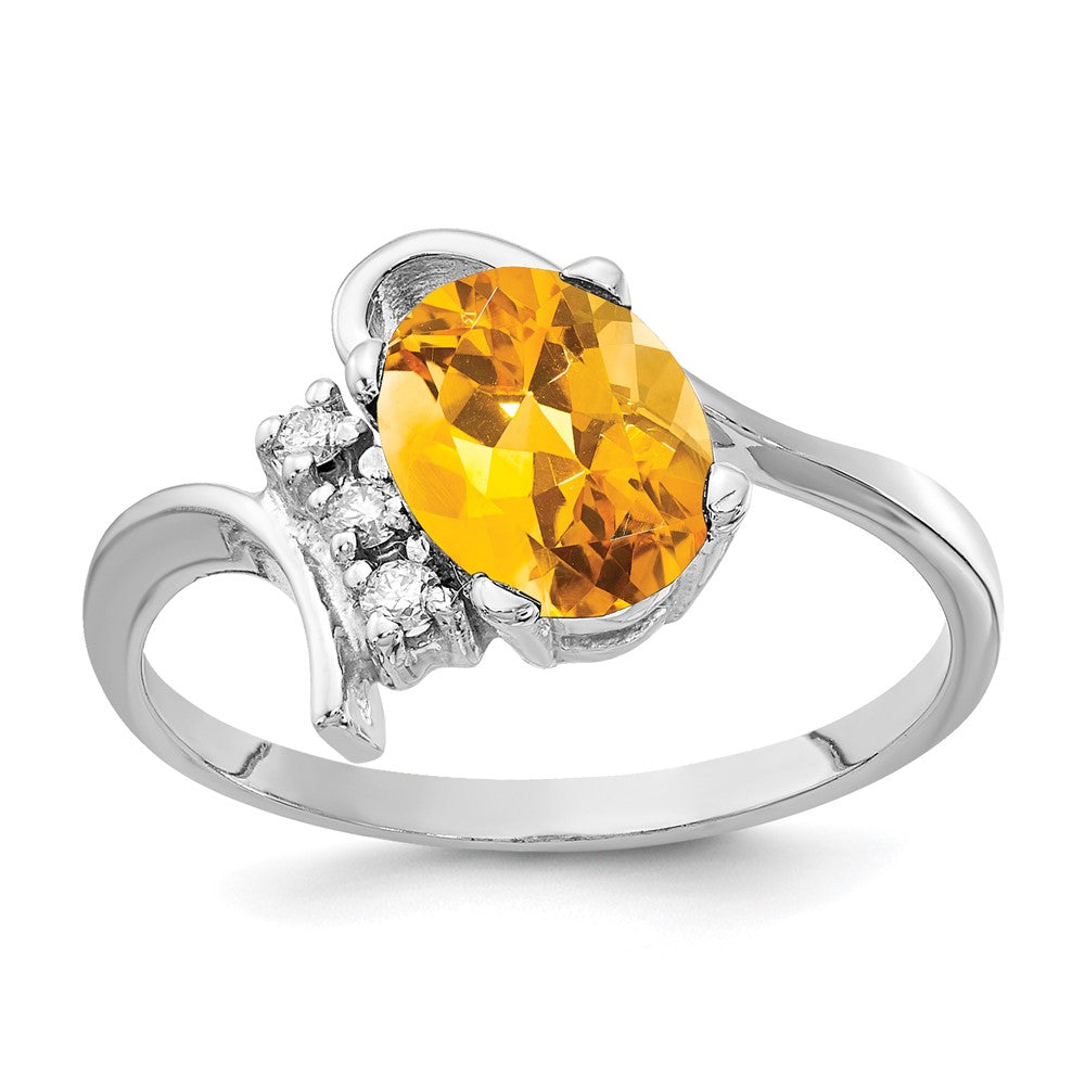 Solid 14k White Gold 8x6mm Oval Simulated Citrine VS CZ Ring