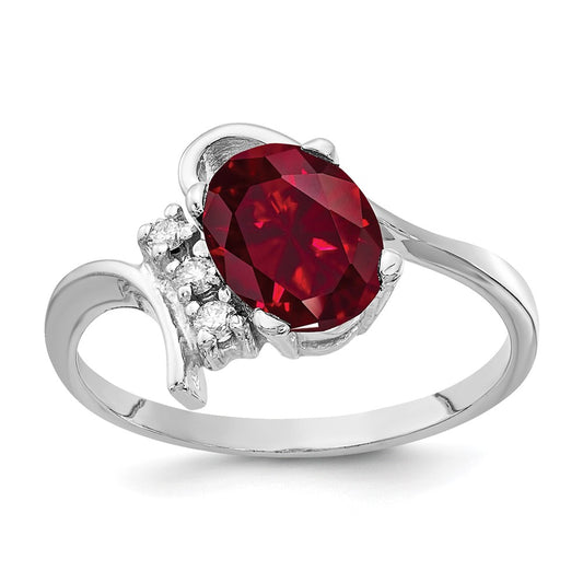 14k White Gold 8x6mm Oval Created Ruby A Real Diamond ring