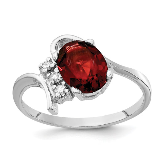 14k White Gold 8x6mm Oval Garnet Checker VS Diamond ring