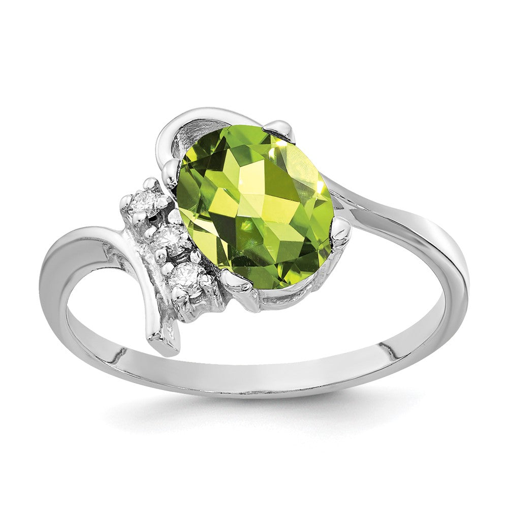 14k White Gold 8x6mm Oval Peridot Checker AAA Diamond ring