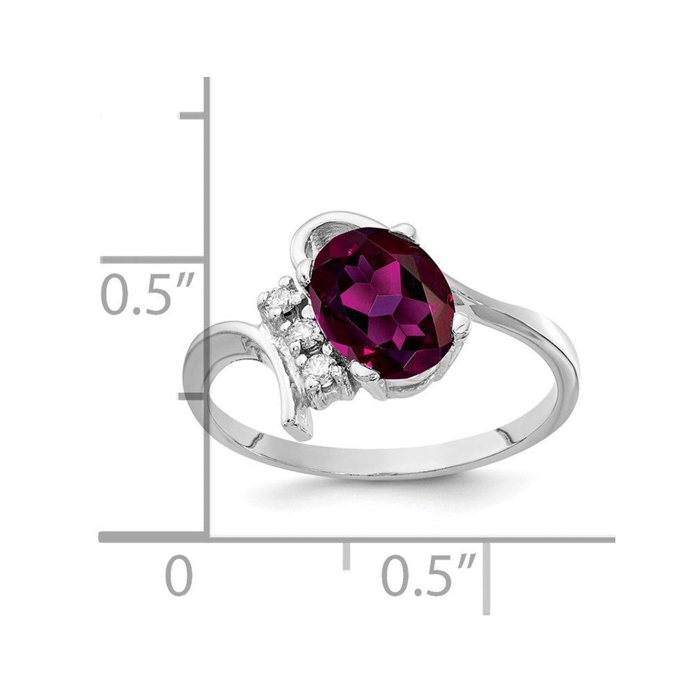 14k White Gold 8x6mm Oval Rhodolite Garnet AA Diamond ring