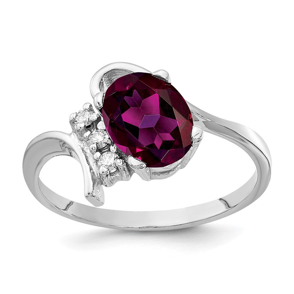 14k White Gold 8x6mm Oval Rhodolite Garnet AA Diamond ring