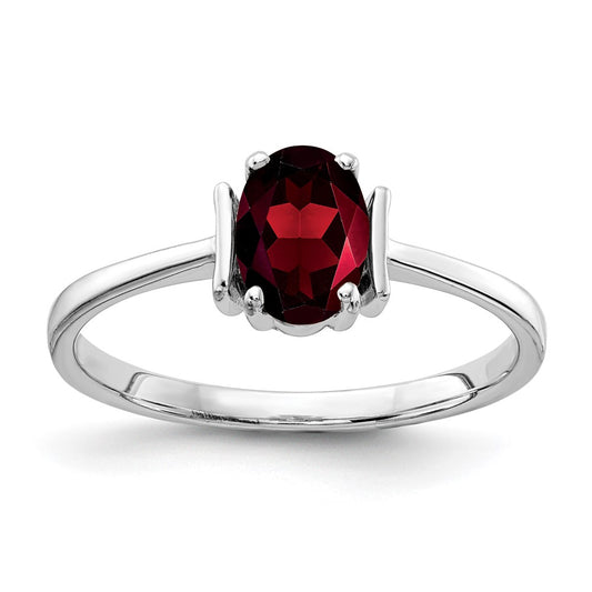 14k White Gold 7x5mm Oval Garnet Checker ring