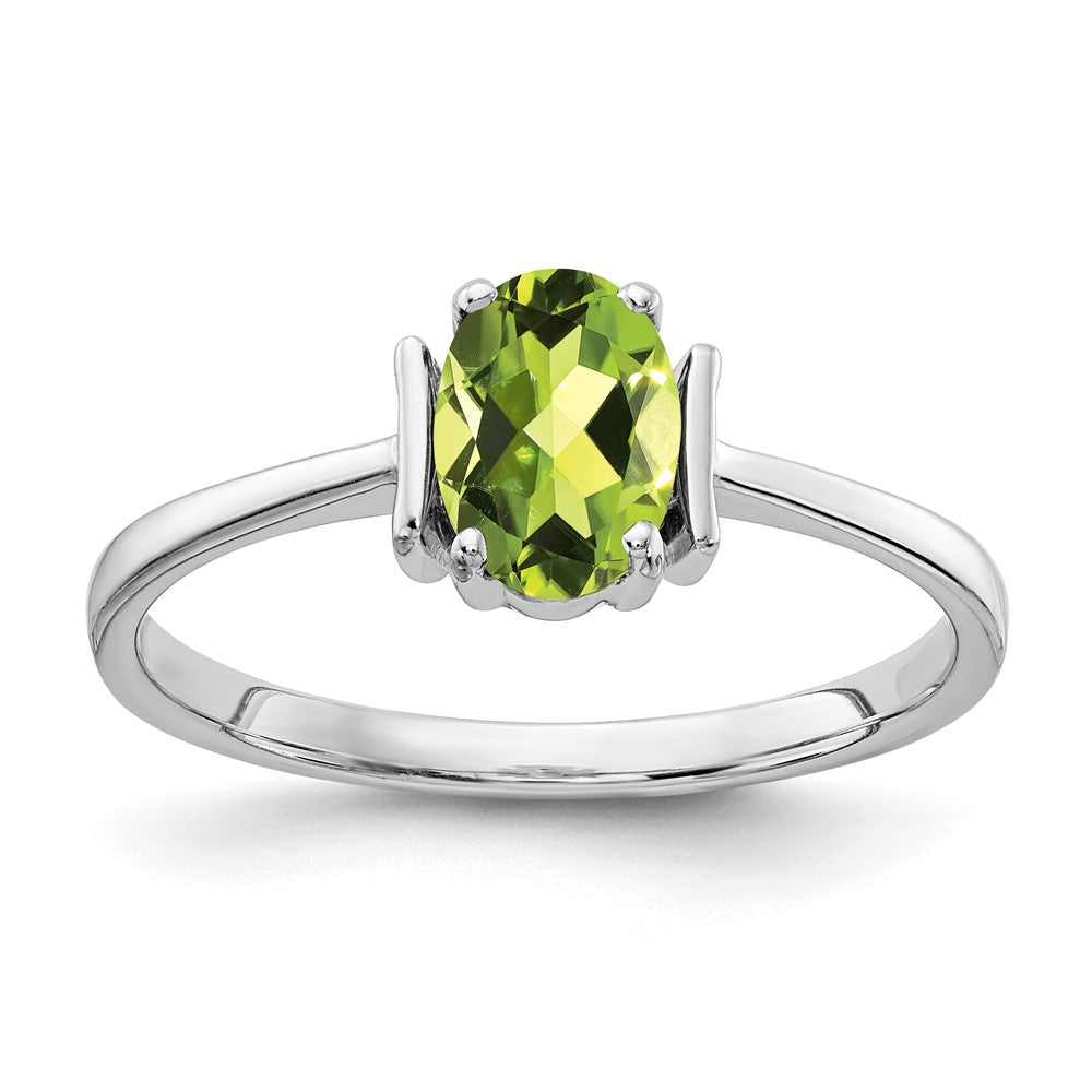 14k White Gold 7x5mm Oval Peridot Checker ring