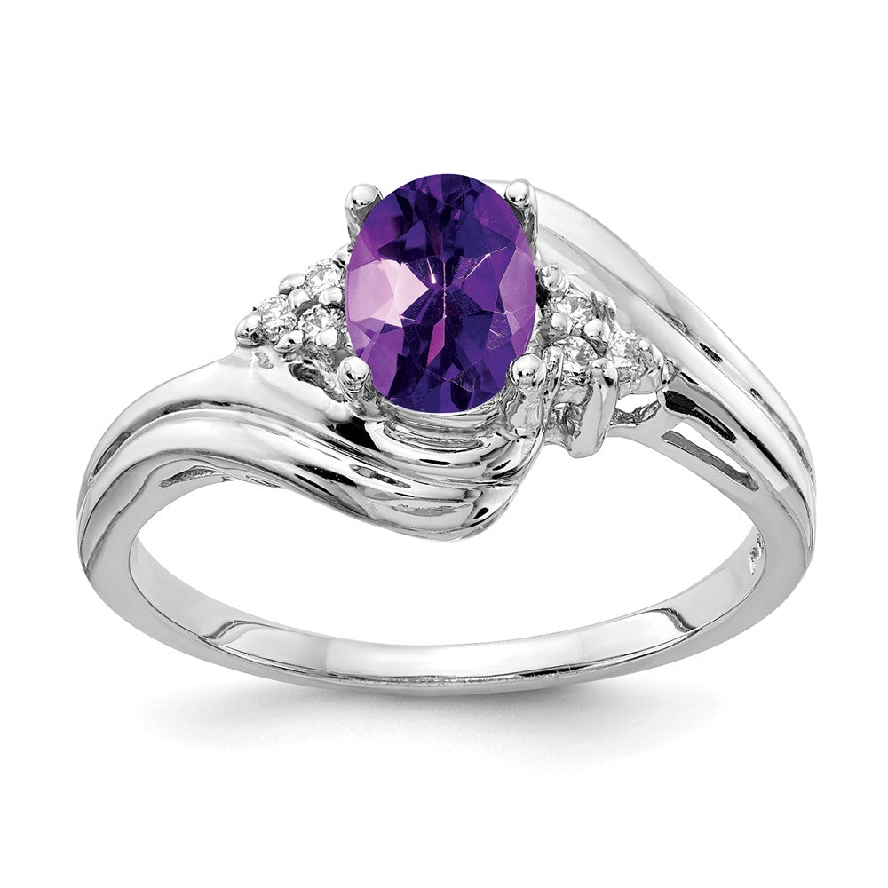 Solid 14k White Gold 7x5mm Oval Simulated Amethyst VS CZ Ring