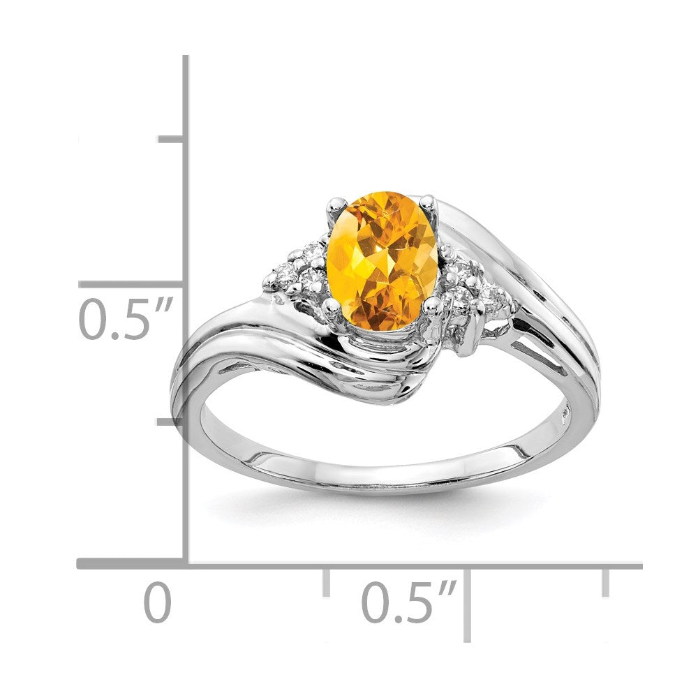 14k White Gold 7x5mm Oval Citrine Checker AA Real Diamond ring