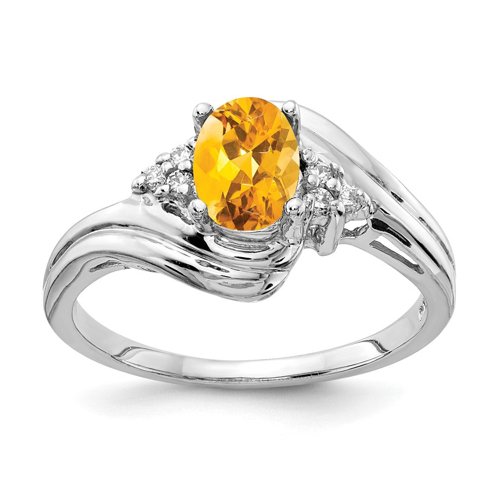 14k White Gold 7x5mm Oval Citrine VS Real Diamond ring