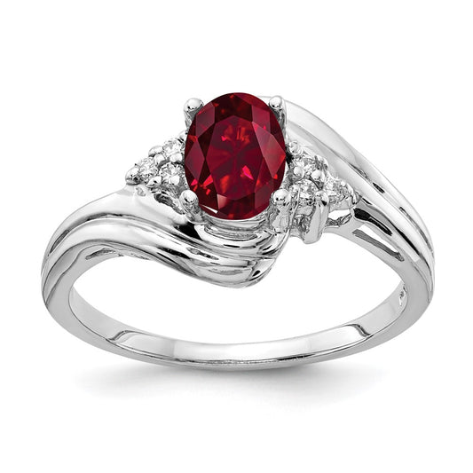 14k White Gold 7x5mm Oval Created Ruby A Real Diamond ring