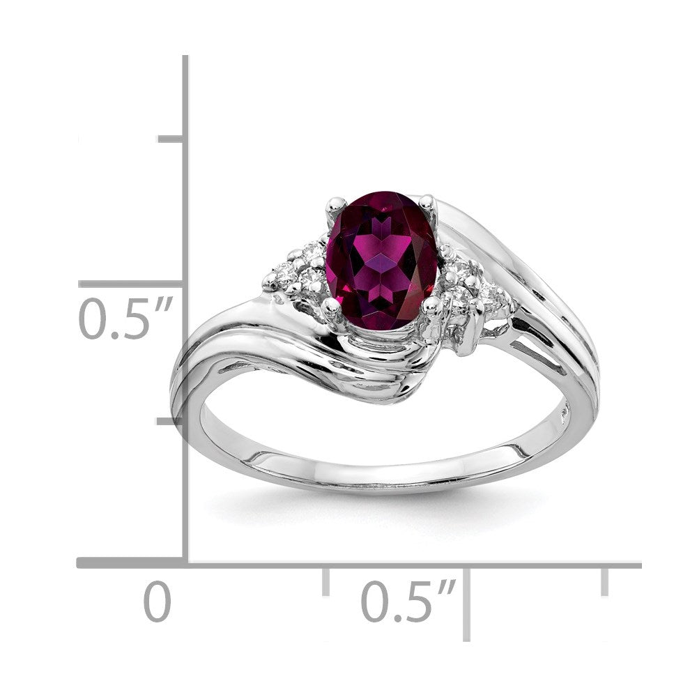 14k White Gold 7x5mm Oval Rhodolite Garnet A Diamond ring