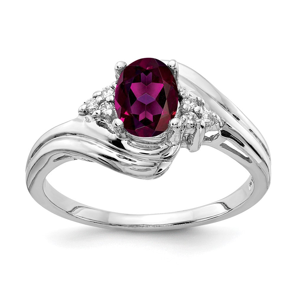 14k White Gold 7x5mm Oval Rhodolite Garnet A Diamond ring