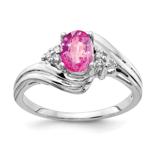 14k White Gold 7x5mm Oval Pink Sapphire AA Real Diamond ring