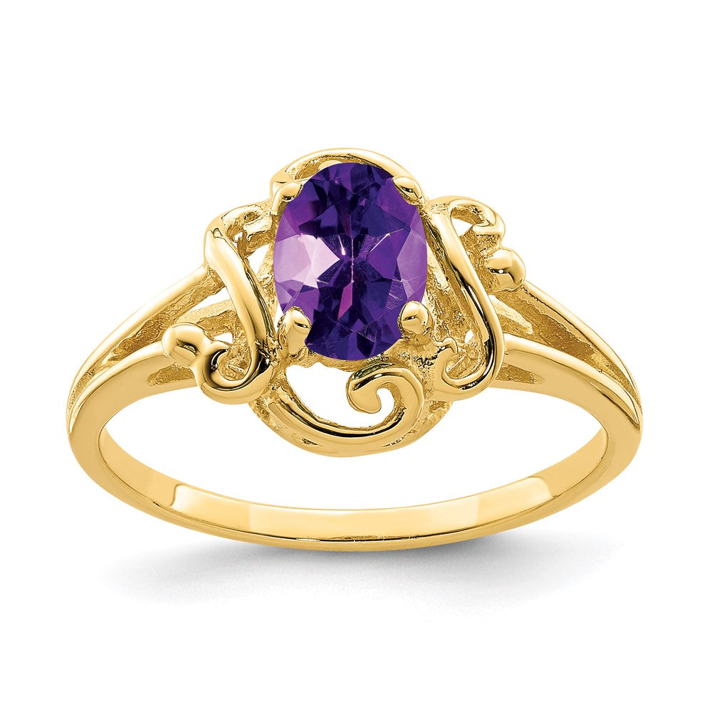 Solid 14k Yellow Gold 7x5mm Oval Simulated Amethyst Ring