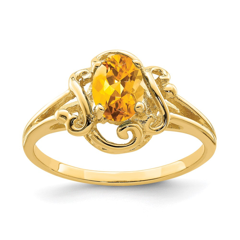 14K Yellow Gold 7x5mm Oval Citrine Checker ring